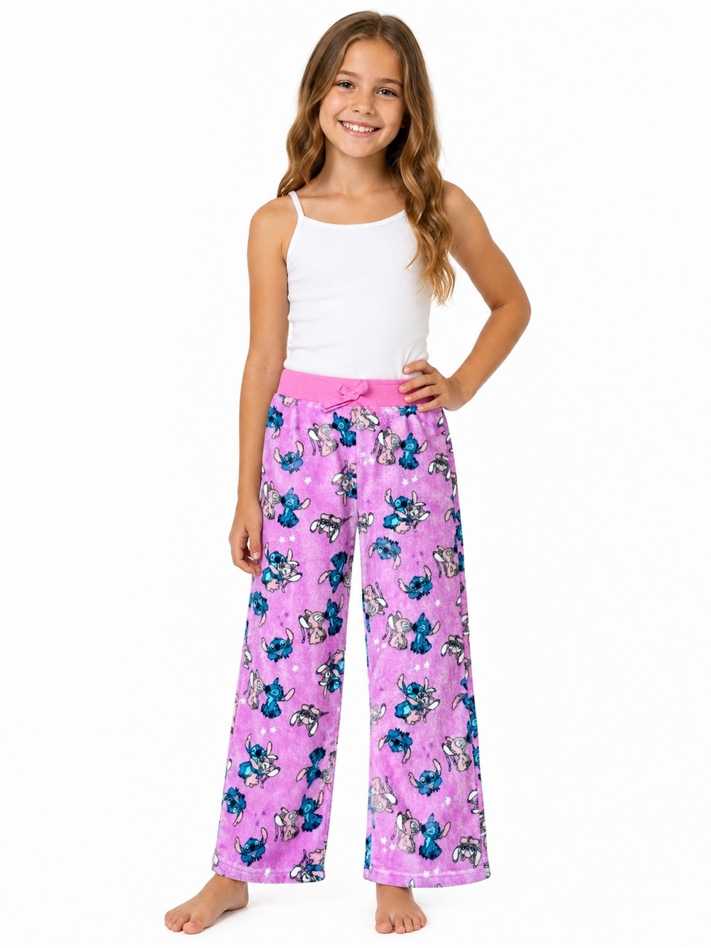 Girls Disney Stitch & Angel Plush Fleece Pajama Pants Pink Size Medium 10 Lounge - Picture 2 of 6
